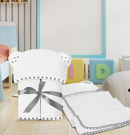 Set of 2 Hooded Baby Towels – White and Grey – Luxurious, Large and Super Absorbent – 30 x 30 Inch – Soft and Suitable for Infants, Toddlers and Kids – 400 GSM