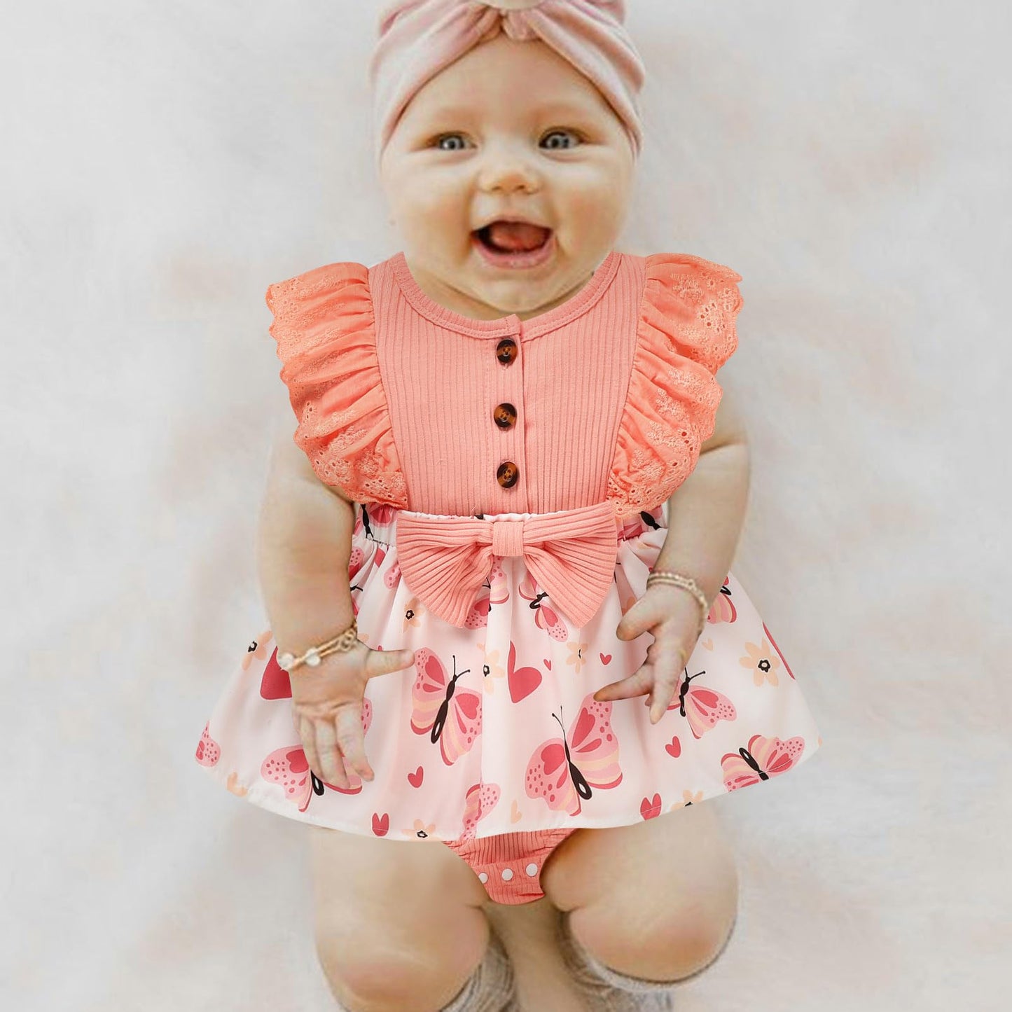 Sinhoon Baby Girl Clothes Newborn Ruffled Sleeveless Romper Floral Dreesy Bodysuit Heaedband 3pcs Baby Girl Summer Clothes
