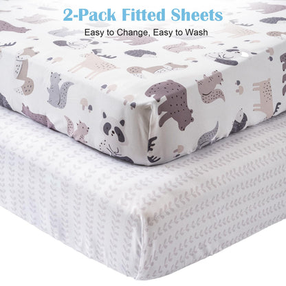 Crib Bedding Set 4 Pieces – Includes Comforter, 2 Fitted Sheets for Easy Changing, Crib Skirt – Soft, Breathable, Machine Washable – Fits Standard Crib Mattress – Baby Nursery Set for Boys & Girls