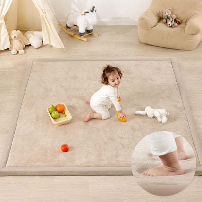 1.3" Thick Baby Play Mat,Ultra Soft Elasti-Foam 50×50 Playpen Mat for Tummy Time,Water-Repellent Coral Fleece Nursery Rug for Infants,Toddlers,Kids,Non-Slip Safe for Crawling(Light Grey)