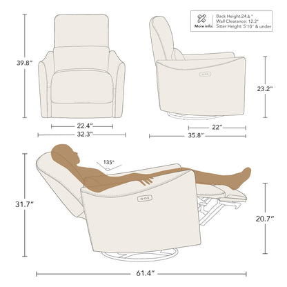 CHITA Power Recliner Chair Swivel Glider, FSC Certified Upholstered Living Room Nursery Reclining Sofa Chair with Lumbar Support, Linen