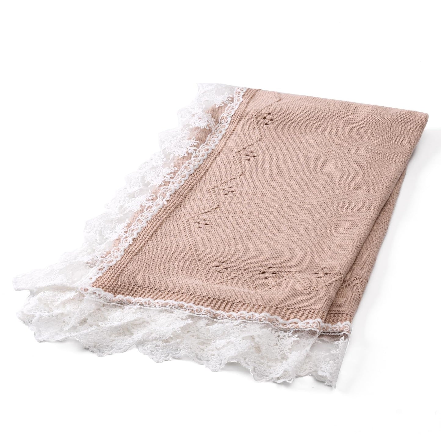 Booulfi Knit White Baby Blankets Neutral,Crib Stroller Newborn Blankets for Boys Girls,Cotton Lace Crochet Winter Blanket Nursery Blanket New Baby Essentials, 38X39
