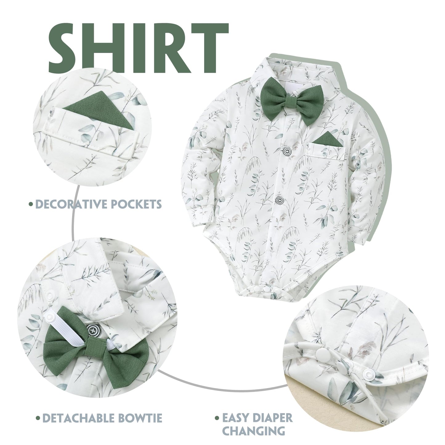 WESIDOM Baby Boy Clothes 0-18M Newborn Infant Gentleman Outfit, Shirt+Bowtie+Beret+Suspender Pant Baby boy Suit Clothing Set