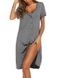 Ekouaer Women's Nightshirt Short Sleeve Button Down Nightgown V-Neck Sleepwear Pajama Dress