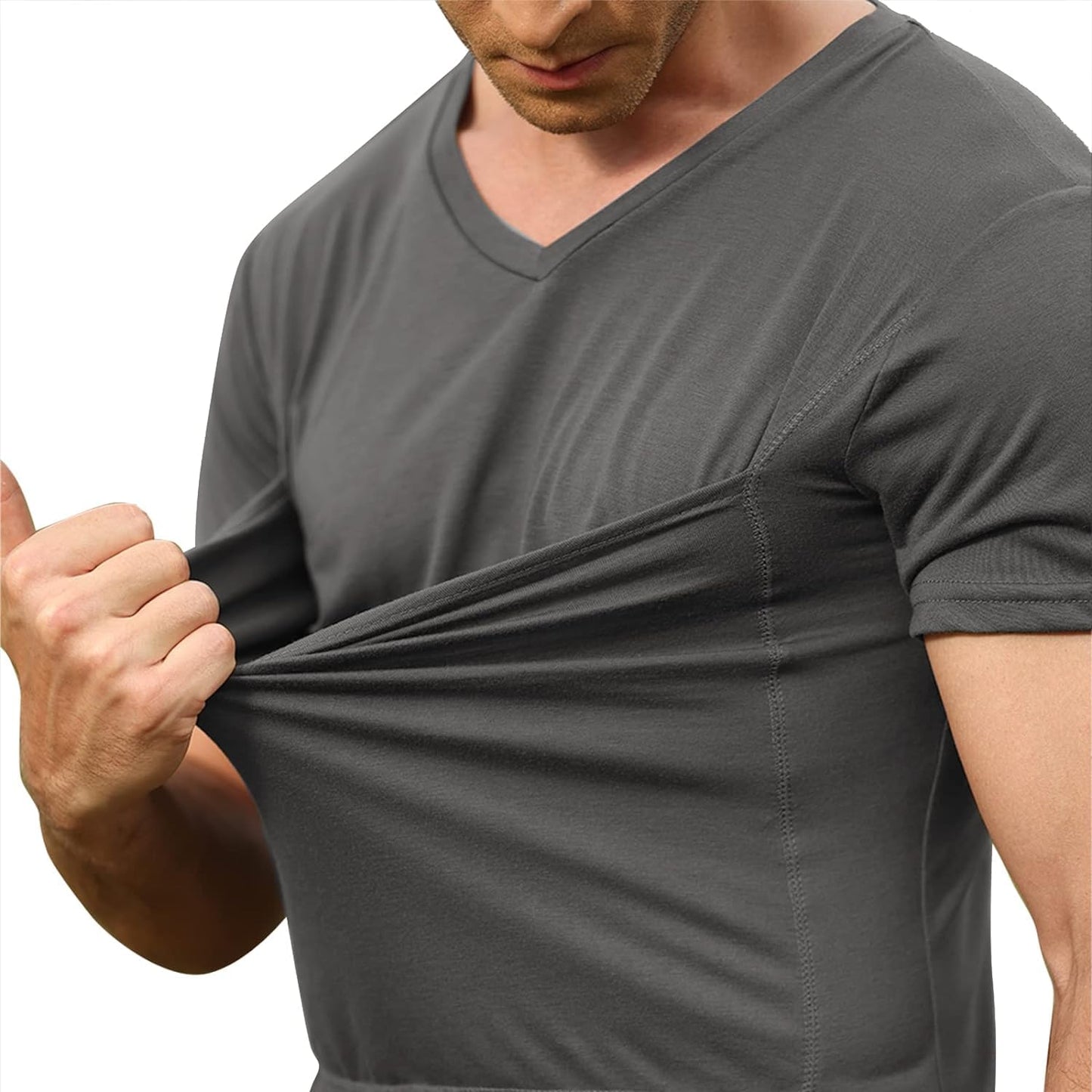 Mens Baby Carrier Shirt V Neck Short Sleeve T-Shirts for Men Skin to Skin T-Shirt with Pocket