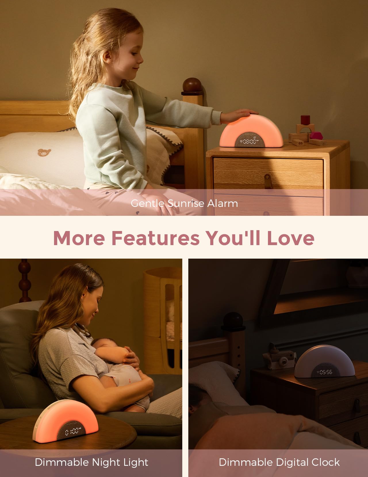Momcozy DreamSync Tech™ Baby Sound Machine, Night Light, APP Control, Routine Builder, White Noise Machine with 34 Soothing Sounds, Wake Up Light Sunrise Alarm Clock, Wireless Speaker