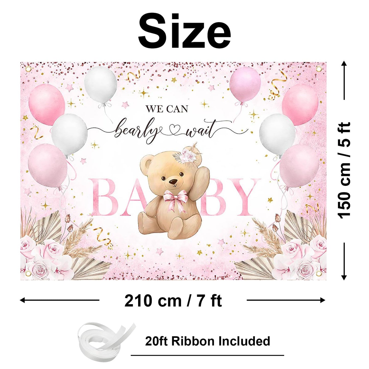Blue Bear Baby Shower Backdrop 6x3.6 ft We Can Bearly Wait Banner for Boy Bear Baby Shower Decorations Newborn Photo Props Background