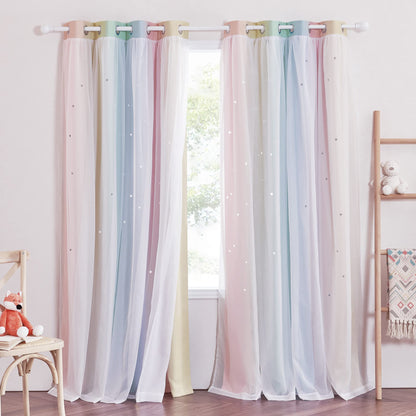 NICETOWN Nursery Curtains for Kids, Farmhouse Blackout Curtain Panels for Bedroom, Double Layer Star Hollow-Out Grommet Aesthetic Living Room Toddler Window Curtains, 2 Pcs, W52 x L84, Biscotti Beige