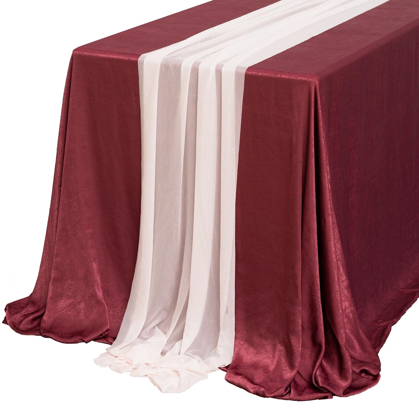 Ling's Moment Sheer Chiffon Table Cloth & Runner Set for 3x4ft Rectangle Table Decor in Dusty Rose & Blush for Wedding Reception and Parties