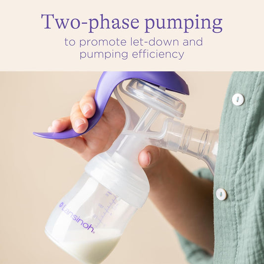 Lansinoh Manual Breast Pump, Hand Pump for Breastfeeding, Includes 5oz Baby Bottle + Baby Bottles for Breastfeeding Babies, Newborn Essentials, 5oz, 3 Ct, Includes 3 Slow Flow Nipples (Size 2S)