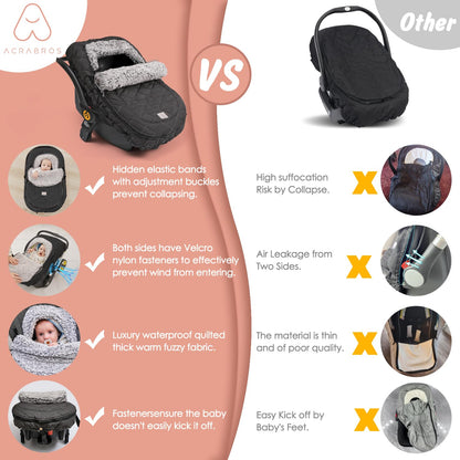 ACRABROS Car Seat Cover Baby: Winter Infant Carseat Canopy for Boy Girl Newborn Zipper Peeping Window Warm Cozy Cold Weather Waterproof Universal Fitted Heather Grey