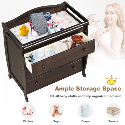 Costzon 3-Drawer Changing Table, Infant Diaper Changing Station with Drawers, Safety Rails & Strap, Baby Changing Table Dresser for Nursery, Easy Assembly (Brown)