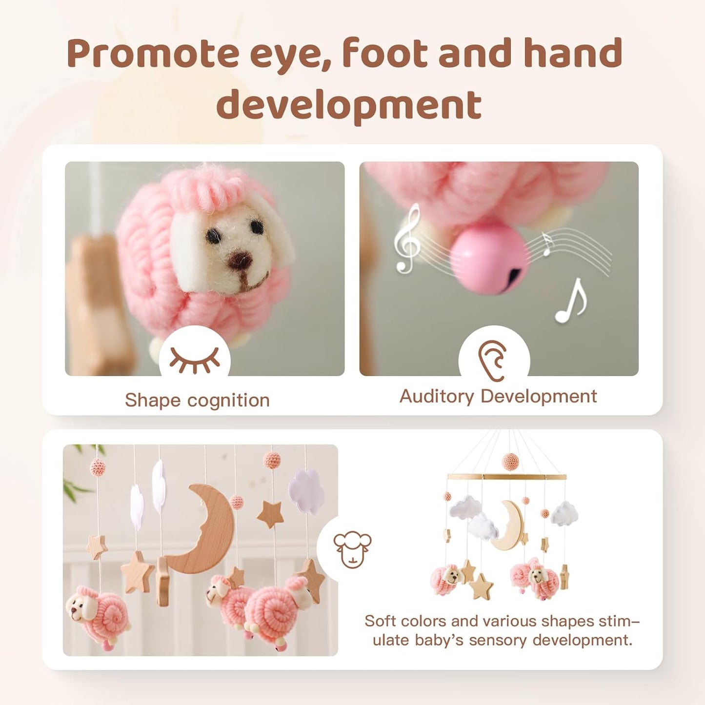 Wooden Crib Mobile Arm | Baby Crib Mobile Arm Wooden Holder | Rotatable Adjustable Anti Slip Attachment Clamp for Sturdy Mobile Hanger (Curved Arm)
