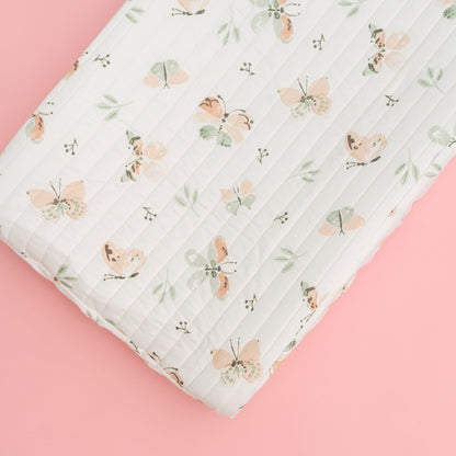 Crane Baby Quilted Changing Pad Cover with Animal Print, Breathable Cotton Sateen, Fits Standard 16”X32” Pads, Ocean Whale Blue