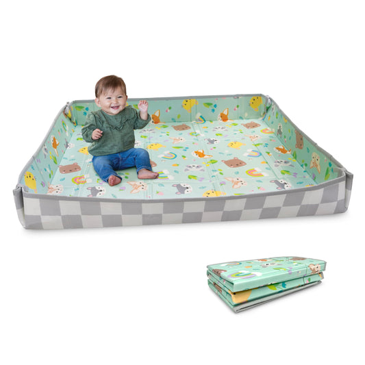 Infantino Foldable Soft Foam Mat, Extra Large Double-Sided Cushioned Portable Play Mat with Fold-Up Sides, Non Slip Crawling & Playing for Infants and Toddlers, Rainbows
