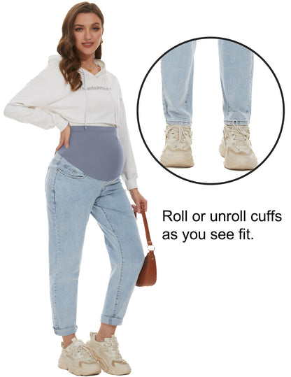 POSHGLAM Women's Maternity Jeans Over Belly Comfy Stretch Boyfriend Jeans Loose Pregnancy Pants, S-XXL