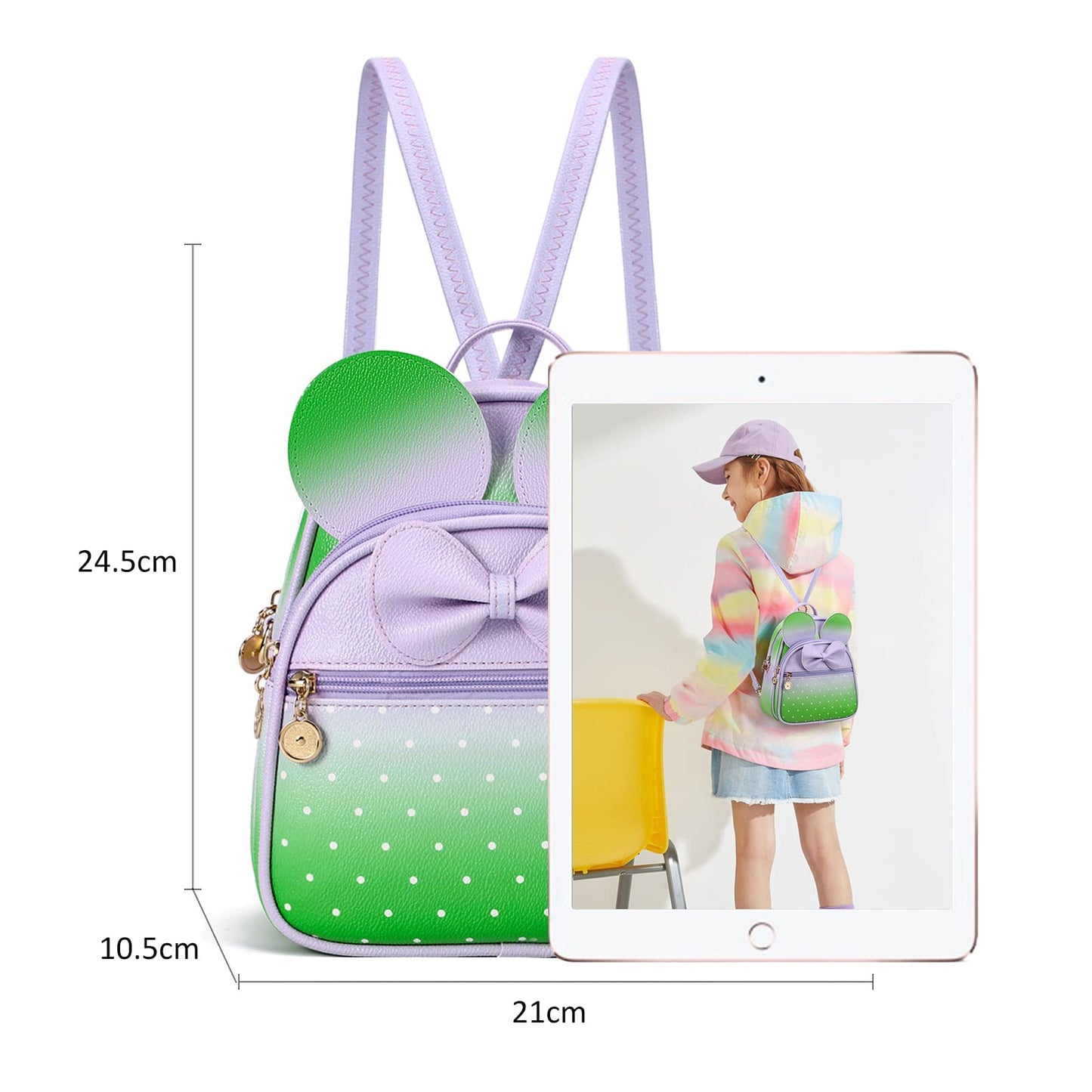 KL928 Girls Bowknot Polka Dot Cute Mini Backpack Small Daypacks Convertible Shoulder Bag Purse for Women