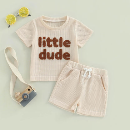 Toddler Baby Boy Summer Clothes Embroidered Waffle Short Sleeve T-Shirts Elastic Shorts Newborn Infant Boy Outfits