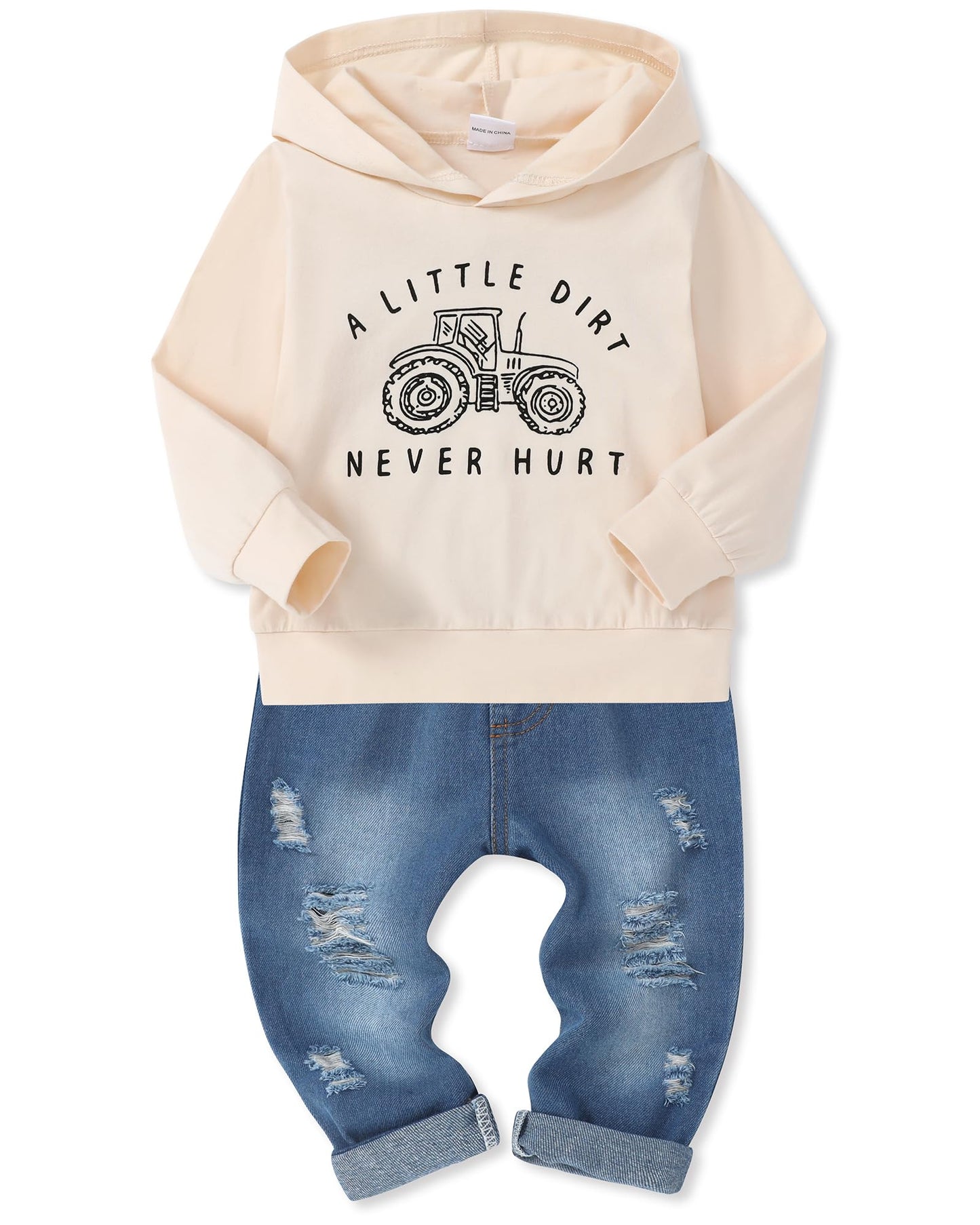 WESIDOM Baby Boy Clothes, Long Sleeve Printing Hoodie With Jeans Pants Outfits Set