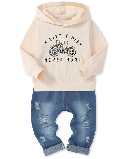 WESIDOM Baby Boy Clothes, Long Sleeve Printing Hoodie With Jeans Pants Outfits Set