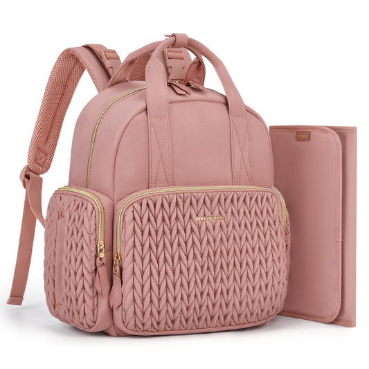 mommore Diaper Bag Small Diaper Backpack Stylish Baby Travel Backpacks with Insulated Pockets, Changing Pad, Stroller Straps