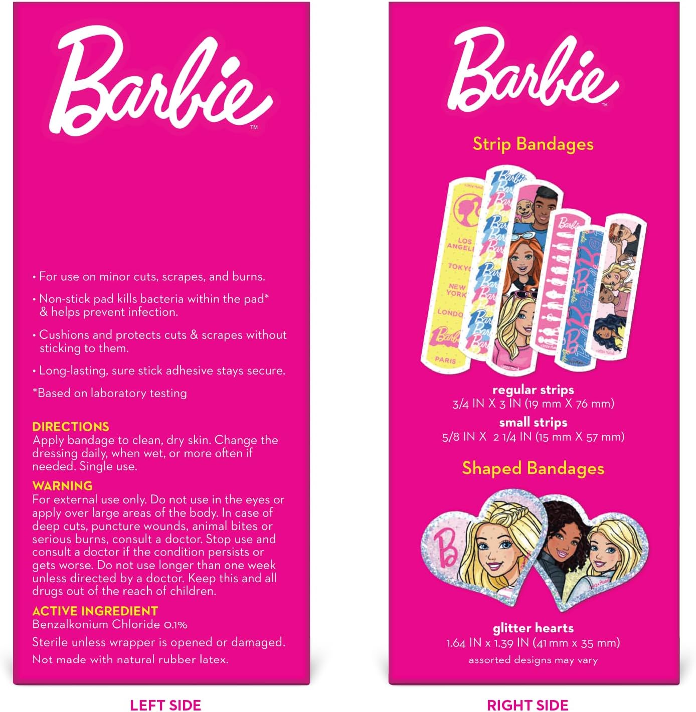 Barbie Antibacterial Kids Bandages, 3 Assorted Sizes 100 CT | Wear Like Stickers, Flexible Adhesive Bandages for Minor Cuts, Scrapes, and Burns. Great Gift idea for Kids