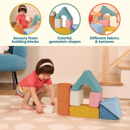 B. Toys Soft Fabric Building Blocks for Toddlers - Educational Alphabet Blocks with Textured Shapes - Stack & Play ABC Blocks for 6 Months+