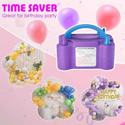 Balloon Pump Electric, Portable Automatic Dual Nozzle Inflator 110V 600W with Tying Tools for Birthday Gender Reveal Baby Shower Balloons Party Decorations