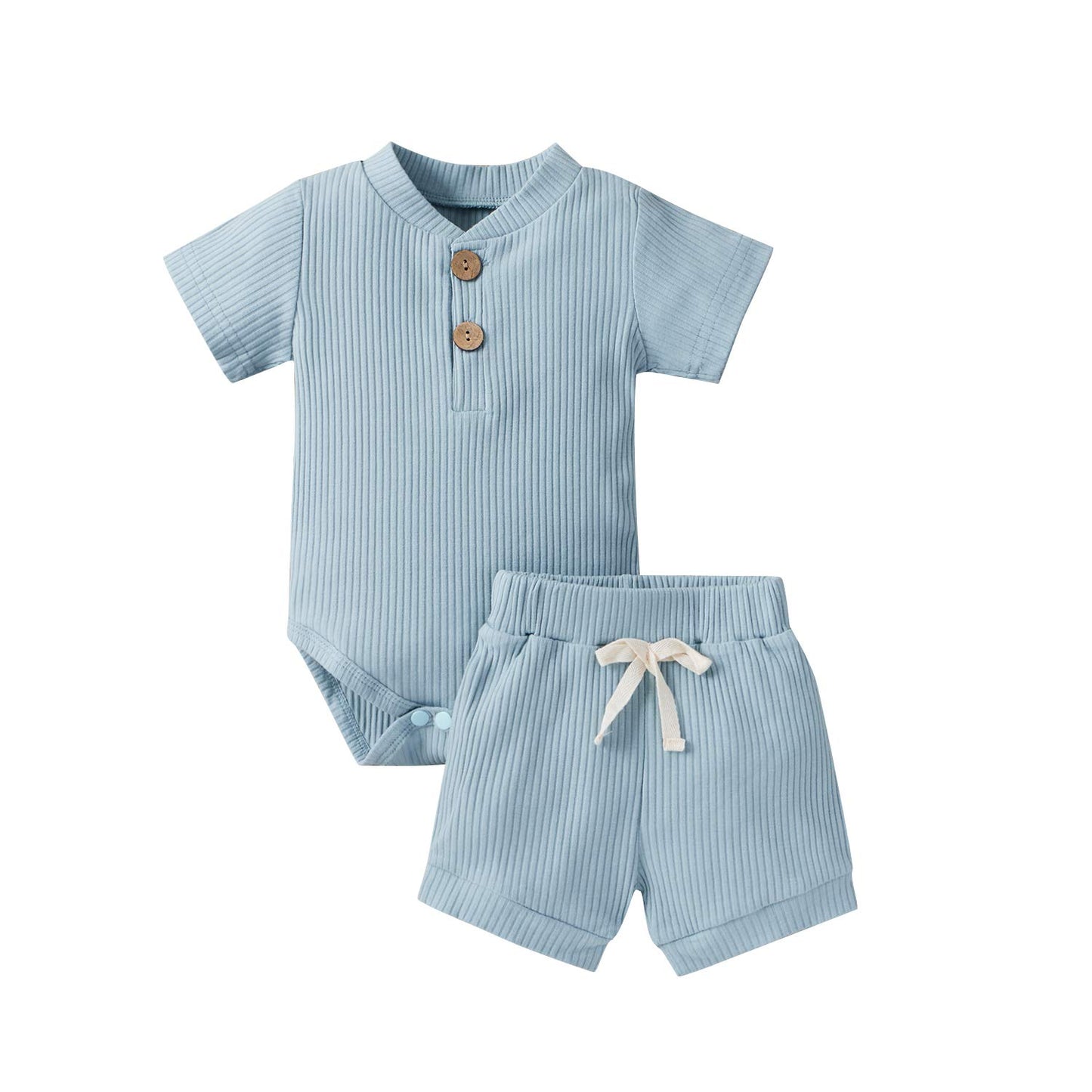 Newborn Baby Boy Girl Clothes 3 6 9 12 18 Months Ribbed Knit Short Sleeve Romper Shorts Set Infant Summer Outfits