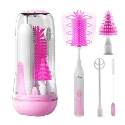 Electric Bottle Brush Cleaner New Upgrade, Portable Electric Baby Bottle Brush Cleaner for Travel, Travel Bottle Cleaner Kit with Nipple & Straw Brush, Perfect Mom Essentials After Birth Gift, Green