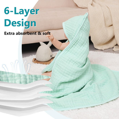 PHF 2 Pack Baby Hooded Towels, 100% Muslin Cotton Baby Bath Towel with Hood for Newborn, Infant, Toddler, Ultra Soft and Absorbent Baby Essentials Bath Towels for Girls, 32x32Inch, Floral