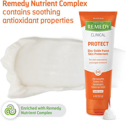Medline Remedy Clinical Zinc Oxide Paste Skin Protectant (4 oz Tube), Vanilla Scent, Diaper Rash Cream, Incontinence Care, Wetness Protection, Paraben Free, Hypoallergenic, Adults, Children