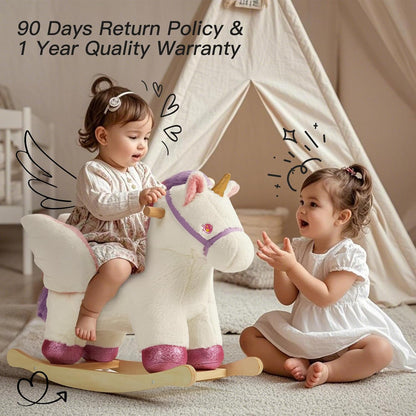 Baby Rocking Horse,Unicorn Wooden Rocking Horse for Toddlers 1 Year Old Cute Pink Stuffed Plush Ride-on Rocking Animal for Baby Girls Nursery/Child Christmas or Birthday Gift