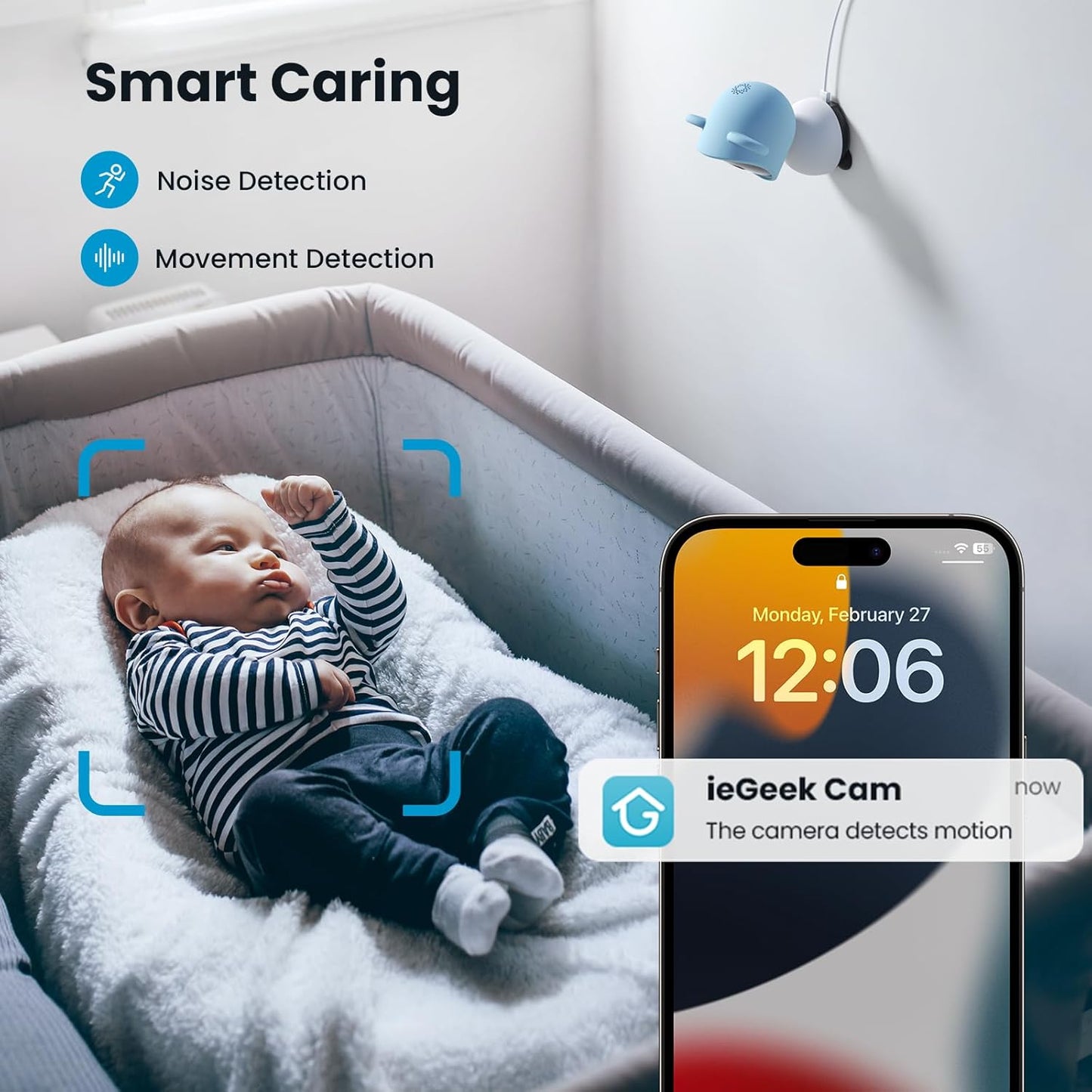 ieGeek 5'' Video Baby Monitor with 1080P HD Camera, WiFi Smartphone App Control, Night Vision, Sound & Motion Detection, 2-Way Talk, 360° PTZ, LCD Monitor Included, 24/7 Recording with Local Storage