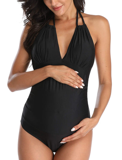 EastElegant Maternity Swimsuits One Piece V-Neck Pregnancy Swimwear Halter Maternity Bikini