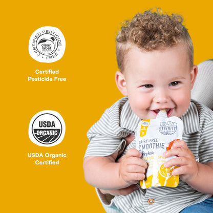 Serenity Kids 6+ Months Dairy-Free Smoothie Baby Food | USDA Organic | Grass Fed Collagen Protein | 3.5 Ounce BPA-Free Pouch | Berry Butternut | 12 Count