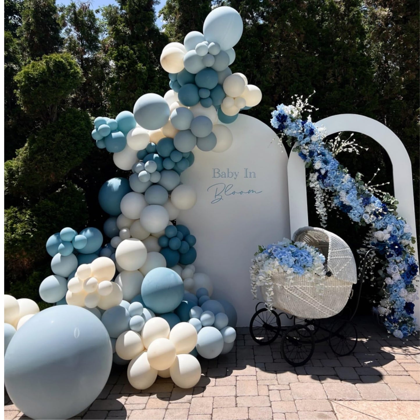 Dusty Blue Balloon Garland Kit - 137pcs Balloon Arch kit with Dusty Baby Blue, Sand White, White Balloons - Perfect for Baby Shower Wedding Boy Birthday Decoration