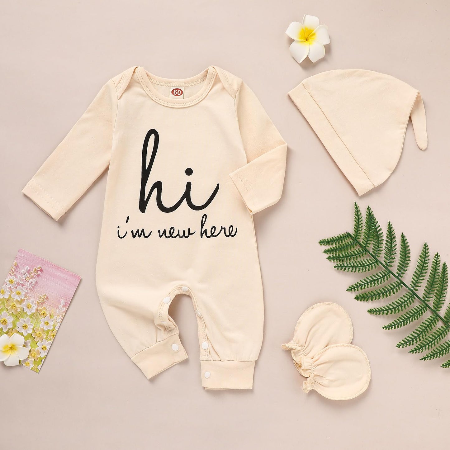 GRNSHTS Newborn Baby Boy Romper Coming Home Outfits Letter Print Bodysuit Jumpsuit+Hat+Gloves 3PCS Clothes Set