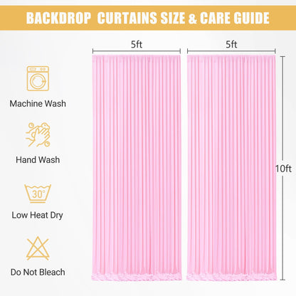 10x10ft Pink Backdrop Curtain with Lights String for Parties Wedding Wrinkle Free Soft Curtains Photo Backdrop Drapes for Girls Birthday Baby Shower Background Decorations 5x10ft, 2 Panels