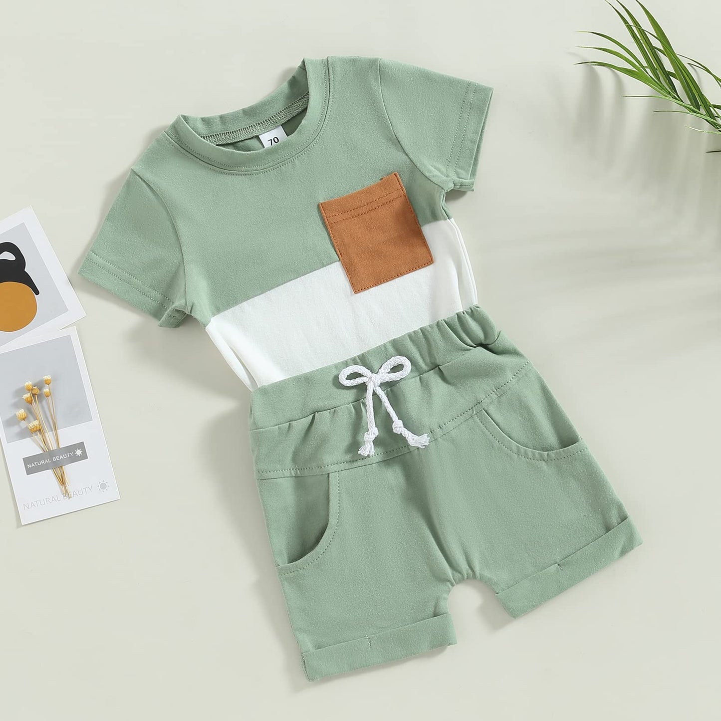 Karwuiio Toddler Baby Boy Summer Outfit Short Sleeve T-Shirt Tops Elastic Waist Shorts Set Baby Boys Clothes