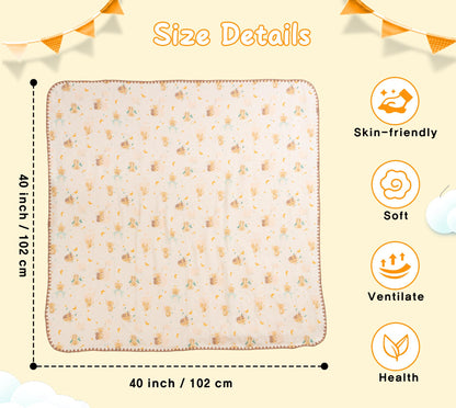 Baby Blanket Double Layer Cotton 40 x 40 Soft Receiving Blanket with Pattern Machine Washable Brown Bear