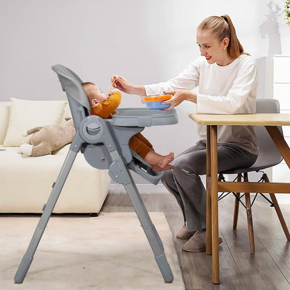 4 in 1 High Chairs for Babies and Toddlers, Convertible Foldable Baby High Chairs, Feeding and Eating Seat Highchair with 4 Levels of Recline and 7 Levels of Height Adjustment, Gray