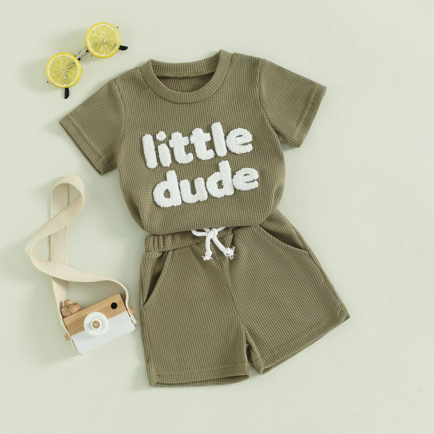 Toddler Baby Boy Summer Clothes Embroidered Waffle Short Sleeve T-Shirts Elastic Shorts Newborn Infant Boy Outfits