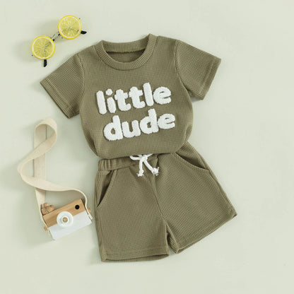 Toddler Baby Boy Summer Clothes Embroidered Waffle Short Sleeve T-Shirts Elastic Shorts Newborn Infant Boy Outfits