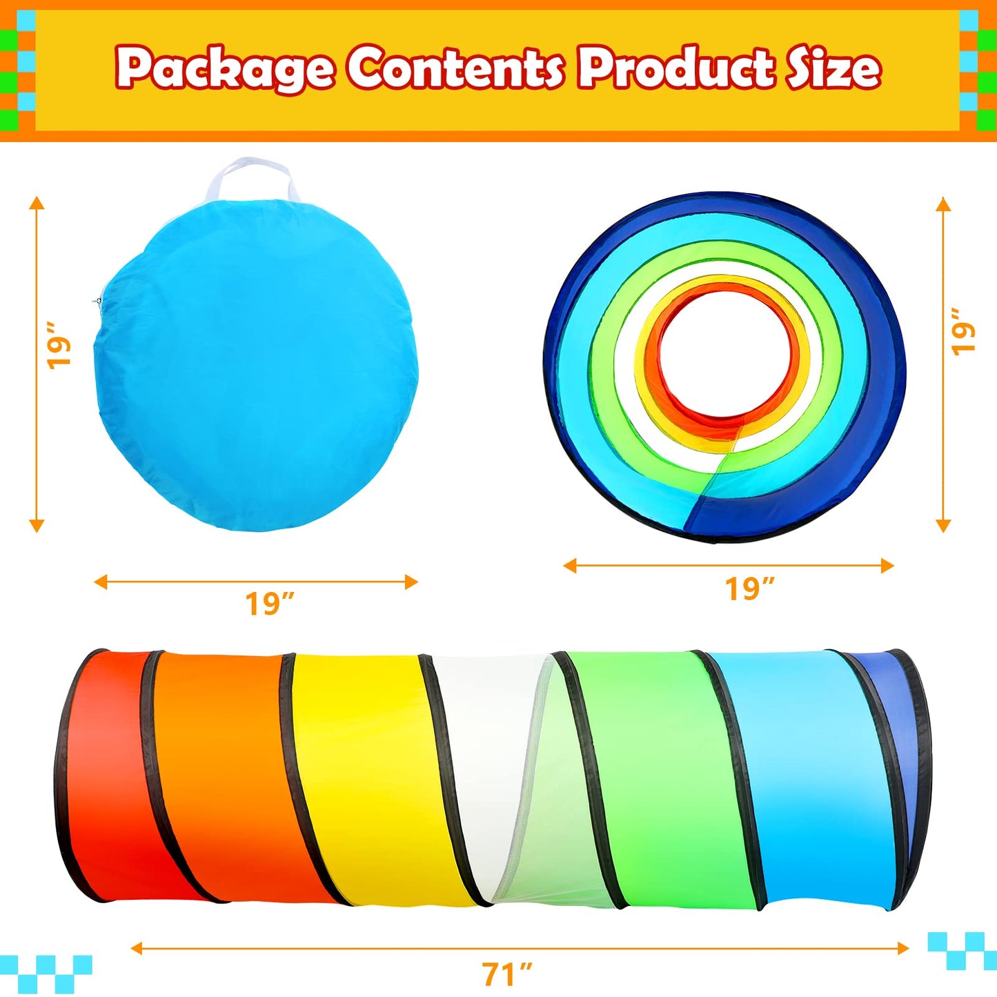 PigPigPen Pop Up Play Tunnel Tent for Toddlers Babies or Dogs, Indoor & Outdoor Toys for Kids Backyard Playset. (Red,Yellow,Blue)
