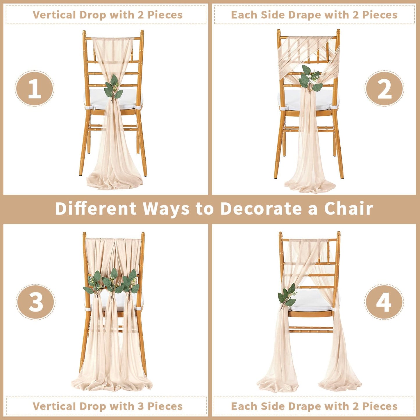 QueenDream Light Blue Sashes Chair Aisle Decorations: 24 Pack Baby Shower Chair Cover 8FT Long Tulle Draping Fabric Wedding Reception Church
