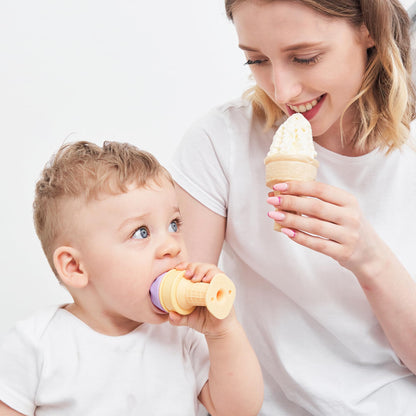 Smily Mia Freezer Teether for Babies 12-18Months,Freezable Ice Cream Toy for 6-12Months Babies,Cold Water Soother for 3-6Months for Teething Pian Relief,Cream White
