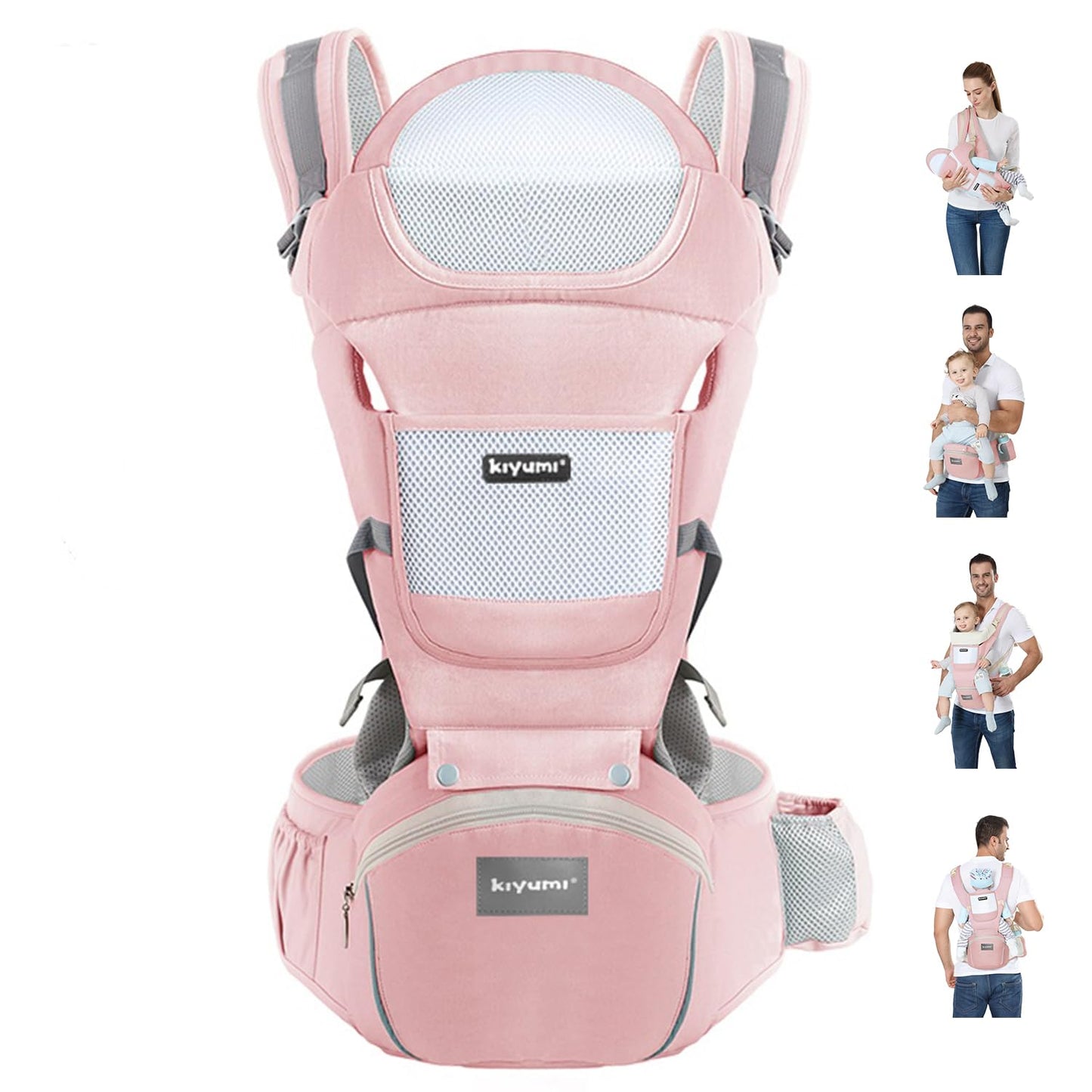KIYUMI Baby Carrier with Hip Seat, 6- in-1 Baby Carrier Newborn to Toddler, Ergonomic M Position with Head Support and Breathable Mesh,Adjustable Removable Baby Sling Carrier (7-45 lbs) BXLU