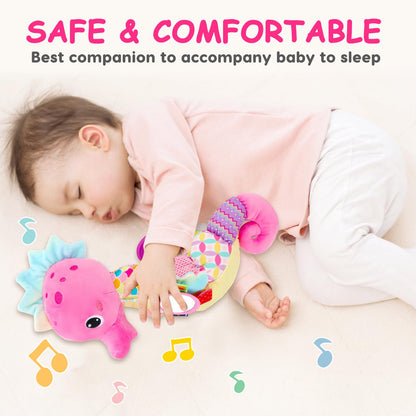 Baby Sensory Toys 0-6 3-6 Months Musical Stuffed Animal Plush Pink Seahorse for Infant 6-12 Month Tummy Time with Baby Mirror Newborn Crinkle Developmental Toy Girls Boys Birthday Gifts 0-3 4 5 Month