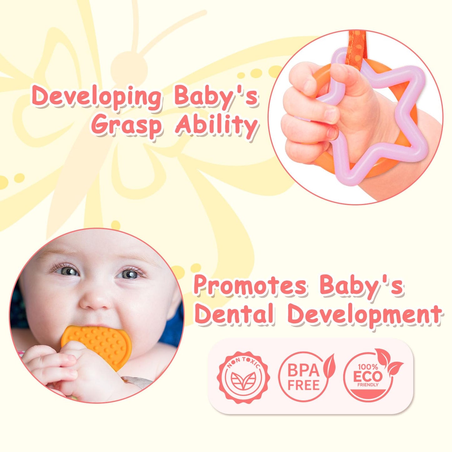 Baby Toys 0-6 Months,Infant Musical Sensory Stuffed Animal with Squeaker,Rattle,Crinkle Wings,Teether & Hanging Ring,Tummy Time Toy for Newborn 0-3-6-12 Months Boys & Girls Gift,Butterfly,Blue